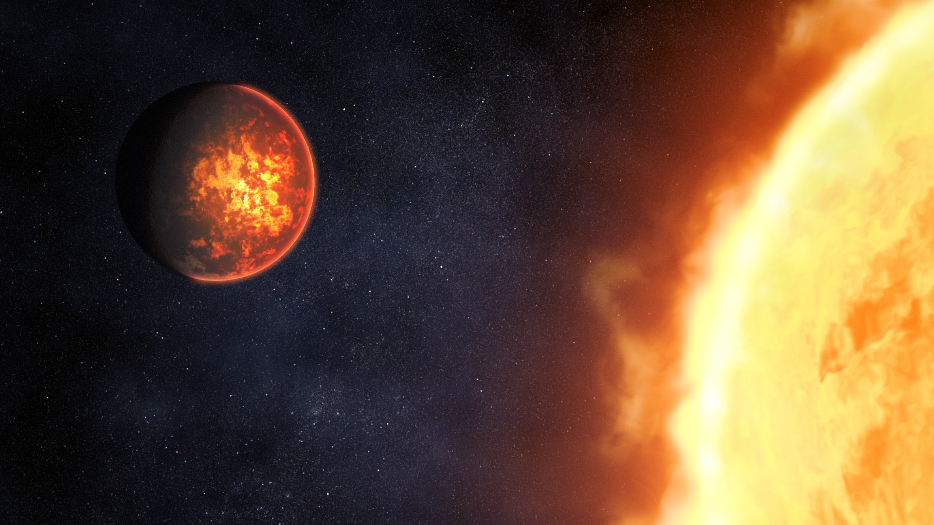 Illustration of Exoplanet 55 Cancri e and Its Star
