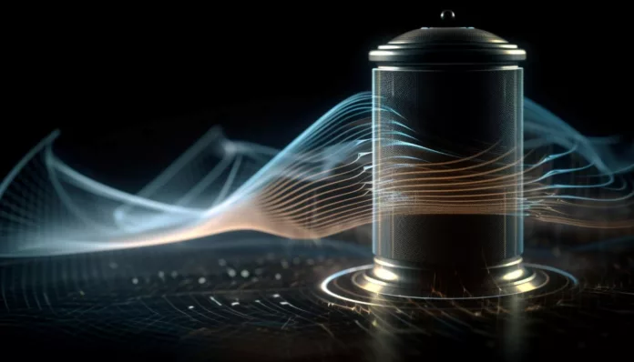 Supercapacitor Glowing spiral shapes flow in futuristic medicine design generated by ai