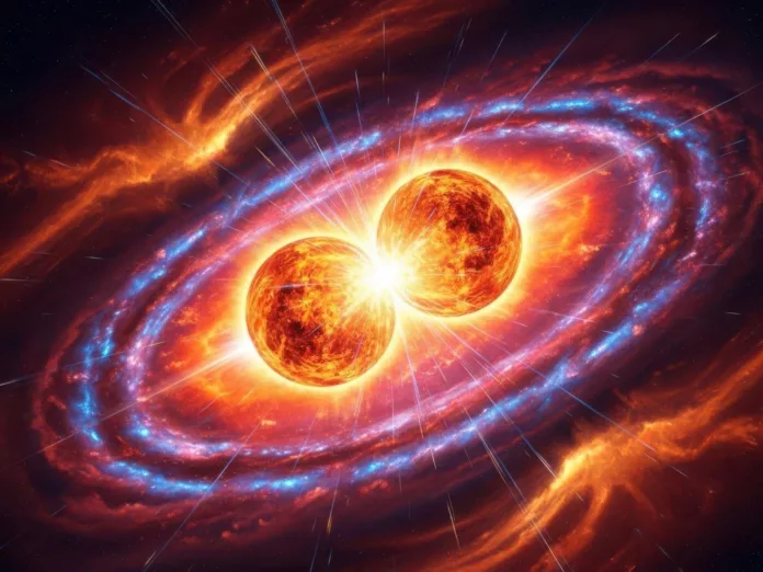 neutron star A stunning visual representation of two bright orange suns in space
